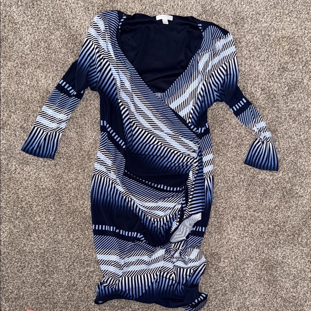 New York & Company Navy and White Geometric Dress